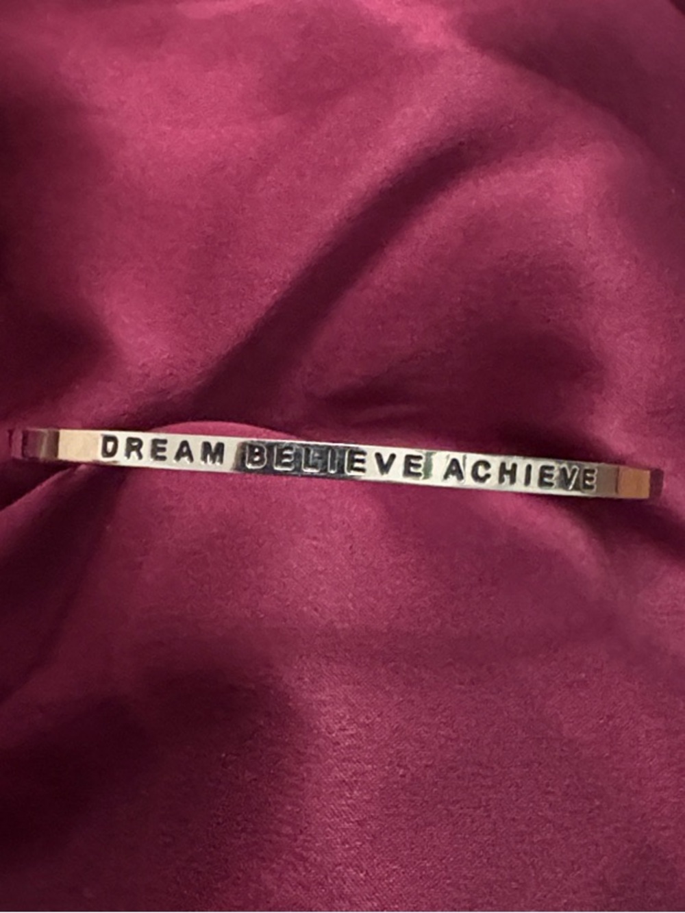 Inspirational Silver Cuff Bracelet - "Dream Believe Achieve"